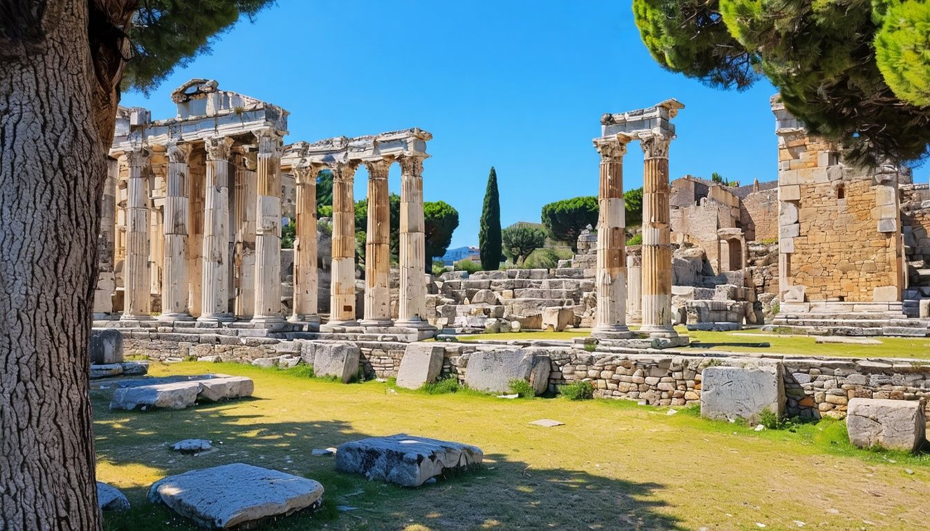 A low-quality photo of ancient Roman ruins in Cagliari, Italy.